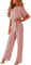 amropi Femmes Combinaison Manches Courtes Barboteuse Jumpsuit Élégant Pantalon Casual Combishort avec Ceinture Rose,3XL