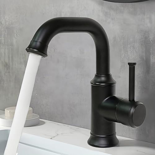 KOPYFANTAP Rubinetto Bagno Lavabo Ottone Nero, Girevole a 360° Rubinetti Lavabo, Miscelatore Monocomando per Bagno, Includere Tubi Flessibili, G3/8