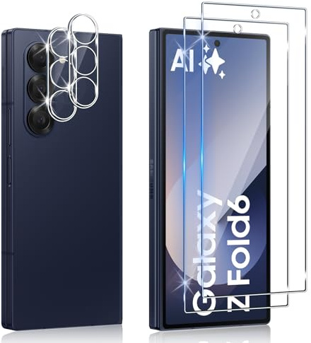 Funrae Verre Trempé pour Samsung Galaxy Z Fold 6 5G / Z Fold6 5G avec Caméra Arrière Protecteur [2+2 PCS], Dureté 9H [Sans Bulles] [Ultra HD] Ultra Résistant Film Vitre Trempé Protection écran