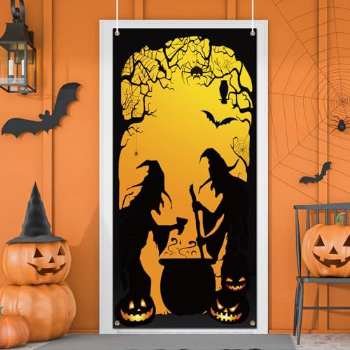 LOHAME Halloween Decorazioni Porta 180 * 90cm Copertura per Porta Strega Striscione Halloween Copriporta Decorazione Streghe Banner Addobbi Festone-per Addobbi Infestata Interni Esterni