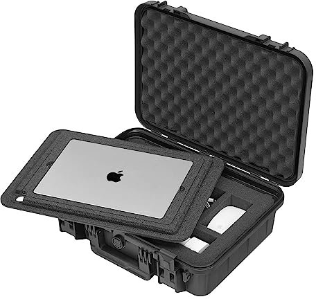 TOMcase Koffer für Tablet, Notebook/Laptop und Zubehör, wasserdichter ECO Hartschalenkoffer mit Raster-/Würfelschaumstoff & 3in1 Laptop-Auflage für 11“, 13“ und 15“
