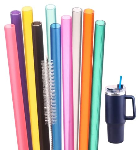 Dakoufish 12 Inch 10 Color Replacement Reusable Drinking Straw for Stanley 40 oz 30 oz 24 oz Tumbler,Dishwasher Safe Straws for Stanley Cup Accessories,Set of 10 with Cleaning Brush