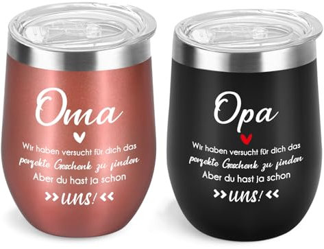 Livole Geschenke für Großeltern, Oma und Opa Geschenk Weihnachten, Thermobecher Set, Oma und Opa Geschenke, Lustige Großeltern Tassen, Geschenkideen, 350ml Kaffeebecher to go, 2 Stück