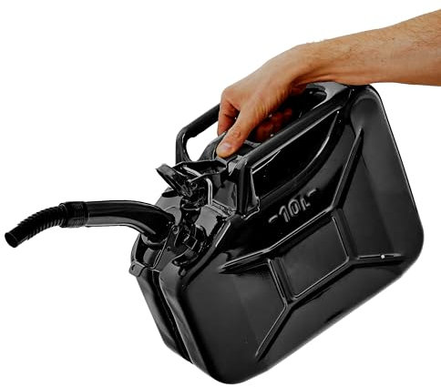 BW© Bidón de combustible de metal de 10 litros con boquilla Negro RAL 9005 Certificado TÜV y homologación de la ONU Fabricado en Europa