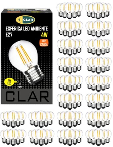 CLAR - E27 LED Vintage, LED Filament E27, E27 LED Warmweiss, LED Glühbirne E27, LED E27 Warmweiss, LED Birne E27, Leuchtmittel E27, LED Glühbirne, E27 40 Watt, 10W (Pack 100)