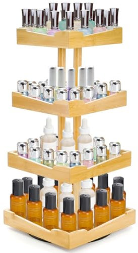 ZAVOOS Nail Polish Organizer, 4 Tier Stand Essential Oil Display Rack for 120-212 Bottles, 360° Rotating Large Capacity Cosmetics Storage Shelf Holder for Home Spa, Business Salon