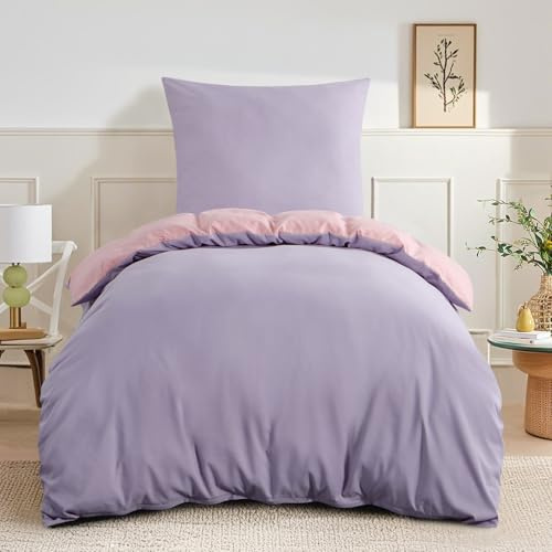 RUIKASI Bettwäsche 155x220 2teilig Mikrofaser, Lavendel Rosa | Wendebettwäsche 1 Bettbezug + 1 Kissenbezug 80x80 cm mit Reißverschluss OEKO-TEX Bettwäsche Sets, Weich und Bügelfrei