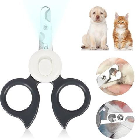 NiCola Cat Nail Clipper Pink Pet Nail Clipper with Light for Dogs & Cats, Universal Cat Claw Clippers for Small Animals, Dogs, Cats, Kittens, Birds, Rabbits, Guinea Pigs (Grey)