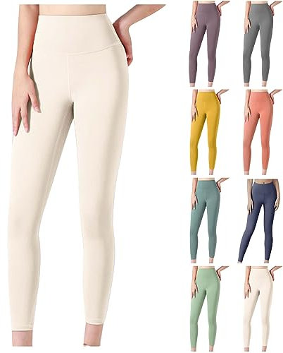 Legging Femme Taille Haute Couleur Unie Pantalon de Sport Slim Fit Yoga Pants Taille Elastique Jogging Décontracté Confort Contrôle du Ventre avec Poches pour Entraînement, Gym, Pilates, Travailler