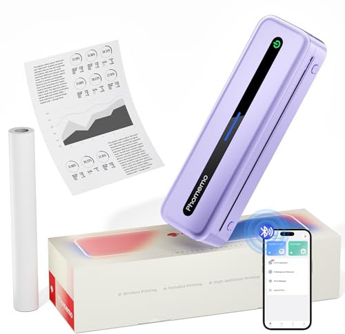 Phomemo M832 Impresora Térmica, Impresora Portátil A4 Compatible con Phone Mediante Bluetooth, Windows y macOS Mediante Cable USB, Impresora Sin Tinta para Viajes, Trabajo, Hogar, Púrpura