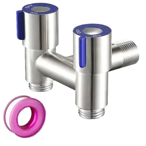 Gdfnmogo Válvula de ángulo de control doble, G1/2 1 en dos salidas de doble control llave de lavadora válvula triangular para inodoro, adecuada para fregadero de jardín y cocina (A)