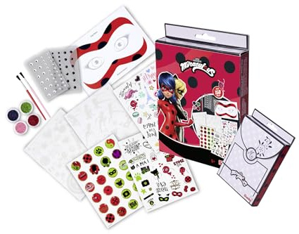 Simba Miraculous Glittery Tattoo – Glitzer-Tattoos für Kinder, Funkelnde Motive mit Ladybug und Cat Noir, inklusive Applikator, temporäre Tattoos, kindgerecht und abwaschbar, 6 cm, ab 3 Jahren