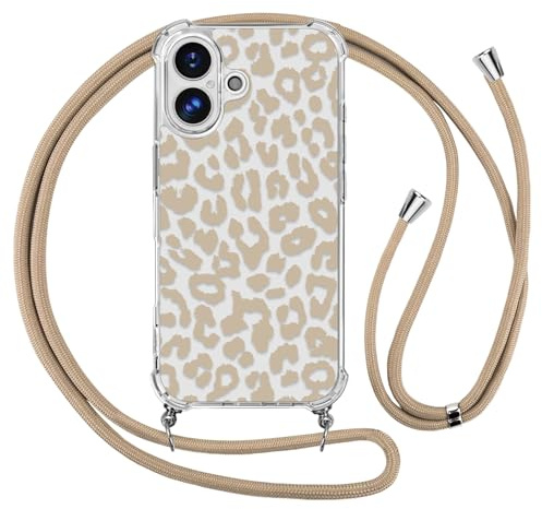Ciciber Ttusy Handykette Hülle für iPhone 16 mit Band, Stoßfest Durchsichtig Muster Leopard Case Weiches Silikon Schutzhülle mit Kordel zum Umhängen Necklace HandyHülle für iPhone 16, 06