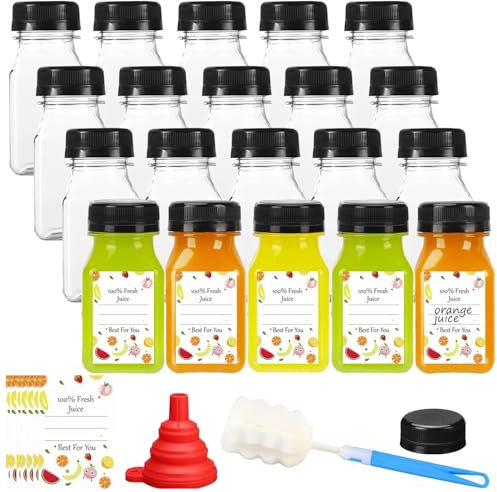 Stowetry 20 Pcs 120ml/4oz Small Plastic Juice Bottles with Black Lids,Empty Reusable Water Bottle,Clear Bulk Drink Containers for Fridge Drinks,Juices,Smoothies and Other Homemade Beverages