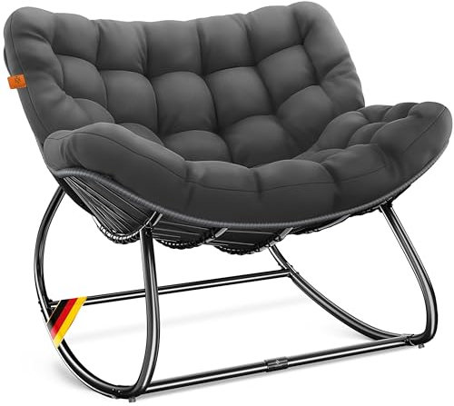 KESSER® Mecedora ergonómica para interior y exterior, carga máxima de 120 kg, sillón relax con patas antideslizantes, resistente a la intemperie, ideal para balcón, jardín y salón