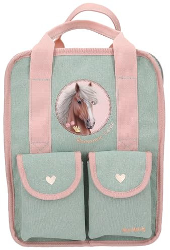 Depesche 13406 Miss Melody Romantic Fields - Rucksack in Grün und Rosa, mit Pferde Patch und Glitzer, Tasche mit verstellbaren Trägern