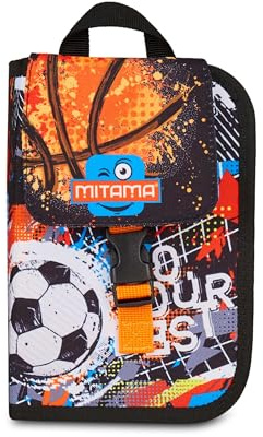 Mitama Schulmäppchen mit 4 Reißverschlüssen, schwarz, Stiftehalter, Dreifachfach mit Stiften, Bleistiften, Farben, Zubehör Rucksack, Grundschule, Kinder