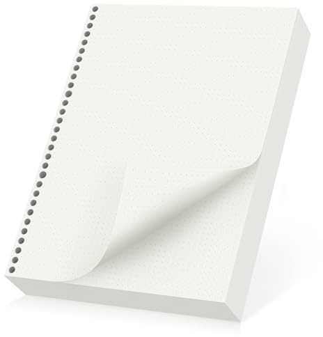 Yarotm Nachfüllpapier A4 Dotted - 30 Locher Refill Papier Gepunktet 5mm - 180 Seiten/ 90 Blatt 100GSM Loseblatt Papier A4 29x21cm - Refillable Nachfülleinlagen für Ringbuch Notizbuch