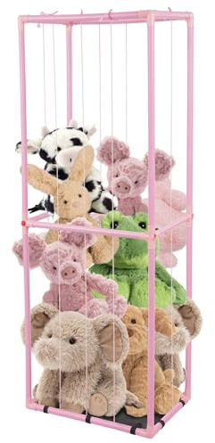 RjcdOPL Stuffed Animal Storage, Plush Toy Organizer, Large Capacity 60 x 35 x 160 cm, PVC Frame with Elastic Stretch Ropes, Stable Display for Kids Room, Nursery & Playroom (Pink)
