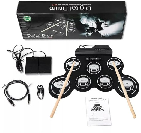 ABOOFAN Tragbares Elektronisches Drum Kit Set mit Kopfhöreranschluss Leichtes USB Digitales Übungs Anfänger Schlagzeug für Erwachsene Integriertes Metronom Realistischer Sound für Reisen