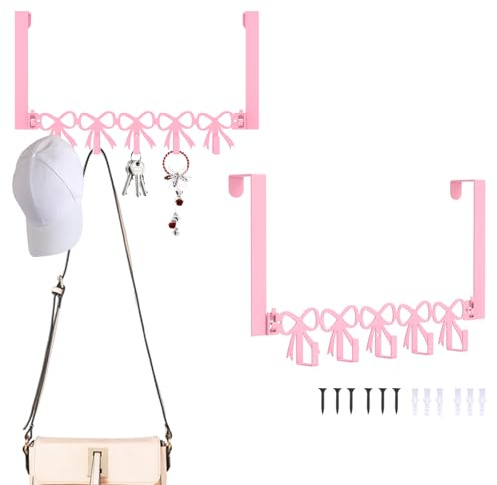 Jokapy Lot de 2 porte-manteaux en métal rose sur la porte, cintre décoratif de porte avec 5 crochets, porte-manteaux, porte-manteaux, sacs en tissu