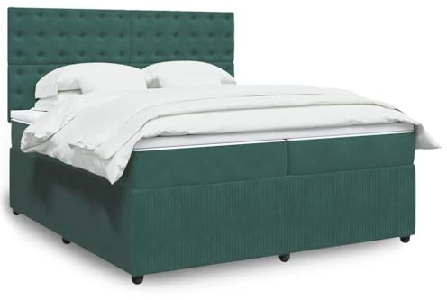 Ziaphsol Boxspringbett mit Matratze Dunkelgrün 200x200 cm, Samtbezug, Taschenfederkern, höhenverstellbares Kopfteil, Schlafzimmer Möbel