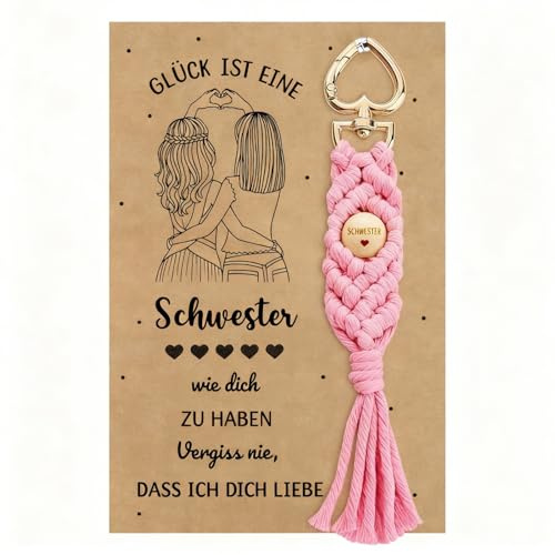 Schwester Geschenk Schlüsselanhänger mit Karte, Geschenke Geburtstag | Geburtstagsgeschenk Weihnachten Jahrestag Valentinstag Glücksbringer für Schwestern Frauen