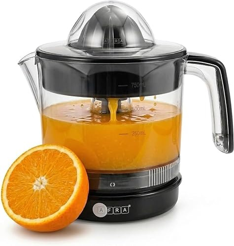 AFRA Electric Citrus Juicer 750ml, Orange Lemon & Lime Juicer with Auto Reverse, Press to Start, BPA-Free, Easy Clean Compact Juicer, Black