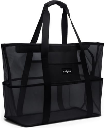 ZUXNZUX Mesh Strandtasche XXL Familie mit Reißverschluss, Groß Faltbar Sandkontrolle Ultraleicht Badetasche Tasche Schwimmtasche, für Damen Herren Sommer Strand Urlaub