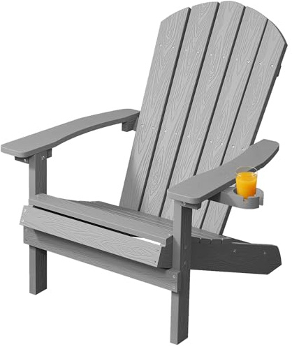 Adirondack Stuhl mit Getränkehalter für Outdoor Garten: Adirondack Chair Kunststoff HIPS Allwetter für Outdoor Stuhl - Adirondack Gartensessel Wetterfest für Balkon/Feuerstelle/Terrasse/Beach(Grau)