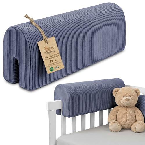 Bettkantenschutz für Kinderbetten Cordstoff 70 cm - Schutz für Bettrahmen Baby Bett rausfallschutz für boxspringbett bettgitter mit Cordstoff Bezug Kantenschutz Kinder Babybett Oeko-Tex Jeansfar