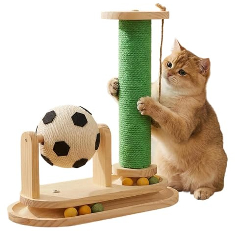 Rascadores para Gatos Interiores Juguete de Madera Vertical con Bola de | Rascador Felino Pequeño para simulación de caza arañar trepar interior exterior en casa
