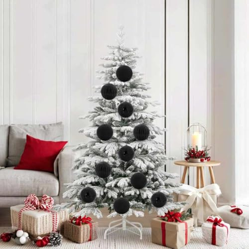 Runheo Weihnachtsbaum Ornament Set XL 9-teilig Schwarz Kunststoff Christbaumschmuck Kugeln und Anhänger für Tannenbaum Deko im Winter Advent mit Stern und Glocke