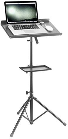 Stagg Two Tier Computer Stand, Adjustable Tripod for Laptop, Extra Table for Accessories