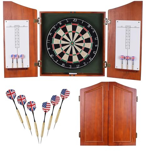 Hathaway Centerpoint Bristle Dartscheibe und Schrank aus Massivholz, Kirsch Dartscheibenschrank, Holz, Dunkles Kirschholz-Finish, 1