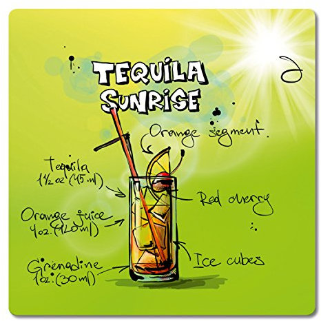 ADDIES Tequila Sunrise 2 Lot de 6 sous-verres carrés en verre avec dos en liège Transparent