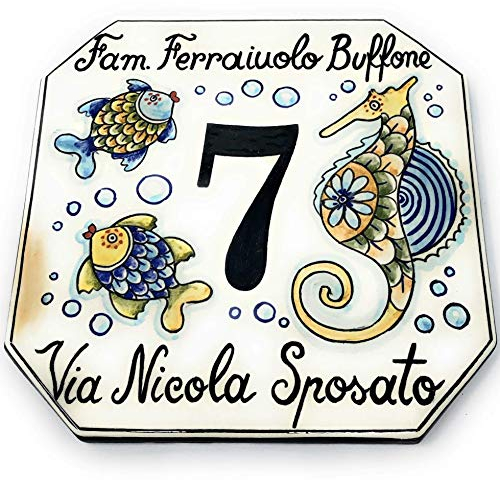 CERAMICHE D'ARTE PARRINI- Künstlerische italienische Keramik Keramik Hausnummer 20x20 individuelle Dekoration fisch, Fliesen handgemacht in Italien Toscana