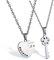 JewelryWe Valentinstag Schmuck 2 Freundschaftsketten Partner Ketten, Regenbogen bunten Strass Edelstahl Herz Schloss Schlüssel Partner-Anhänger Halsketten für Herren & Damen, Silber, kostenlos Gravur