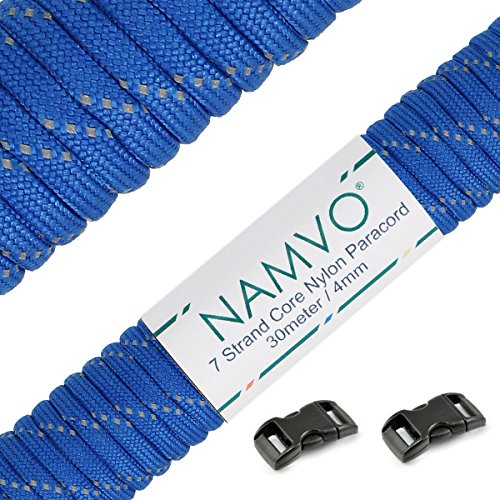 NAMVO reflektierenden Fallschirmschnur Paracord, 550 Paracord Mil Spec Typ III 7 Strang Fallschirm Schnur Gesamtlänge 100ft / 30 Meter - blau