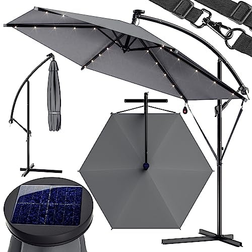Kingsleeve® Parasol déporté Anthracite Ø 300cm Pare-Soleil en Aluminium avec éclairage LED Protection UV80+ Jardin
