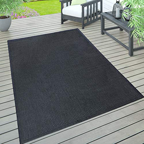 Paco Home In- & Outdoor Teppich wetterfest für Garten, Terrasse & Balkon flachgewebt in Moderner Sisaloptik einfarbig pflegeleicht & UV-beständig, Grösse:80x150 cm, Farbe:Navy-Blau