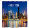 A.Monamour New York City Bâtiment Skyline Cityscape at Night Photography Photo Image Impression Imperméable Tissu Rideau De Bain Polyester Rideau De Douche avec Crochets Anneaux 180x180cm