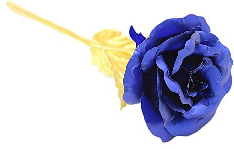 Ototon Plaqué Or 24 K Rose Fleur Éternelle Artificielle avec Tige Longue Romantique Cadeau pour Saint Valentin Fête des Mères Anniversaire (Bleu)