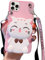 SGVAHY iPhone 11 Pro Max Case - Cute Kawaii Soft Silicone Shockproof Cover with Strap Lanyard Coin Purse - Cat Pink