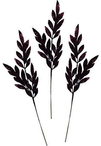 Künstlicher Weihnachtszweig Blattzweig mit Glitzer und Dekosteine Zweig Dekozweig Weihnachtsdeko für Arrangements Weihnachtskranz Adventskranz Deko Einzelblume Dekoblume Kunstblume 3er Set
