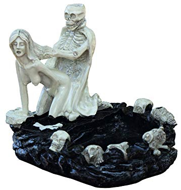 Gotische Tod & Liebe Skelett Schönheit Figur Zigarette Aschenbecher aus Kunstharz, 12,5 x 11,5 x 12cm, Alt-weiß, Schädel Totenkopf Statue Haus Garten Dekor A