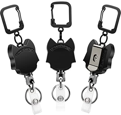 Fushing Heavy Duty Retractable Keychain,3 Pack Key Retractable Reel with Belt Clip, Badge Holder,31.5”Strong Dyneema Cord and Key Ring,7.05oz