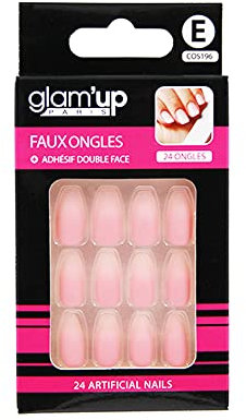 Glam’Up Paris - Faux Ongles - Pleine Couverture - Facile à Utiliser - 24 Faux Ongles par Boîte + Adhésifs Double Face - Forme Ballerine - N°196 - Dégradé Rose Mat