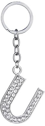 Skcess Schlüsselanhänger Jungs Edelstahl, Vatertagsgeschenk Schlüsselanhänger Buchstabe U mit Zirkonia Schlüsselanhänger Silber 1 Pcs