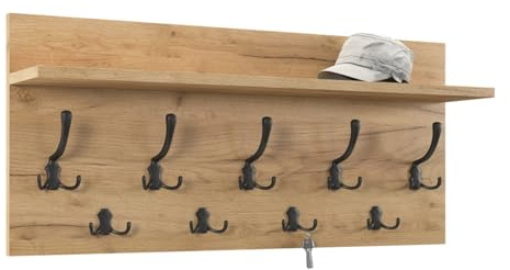 All4All Wandgarderobe Fuego 90x40 cm Wandpaneel Garderobenpaneel Kleiderhaken Weiß Schwarz Sonoma Beton Wenge 05 (GOLD CRAFT EICHE)